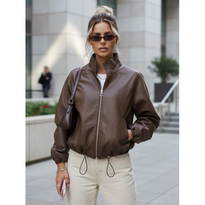 Kožená hnedá dámska bomber bunda TY5596