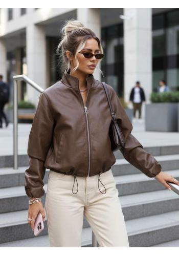 Kožená hnedá dámska bomber bunda TY5596