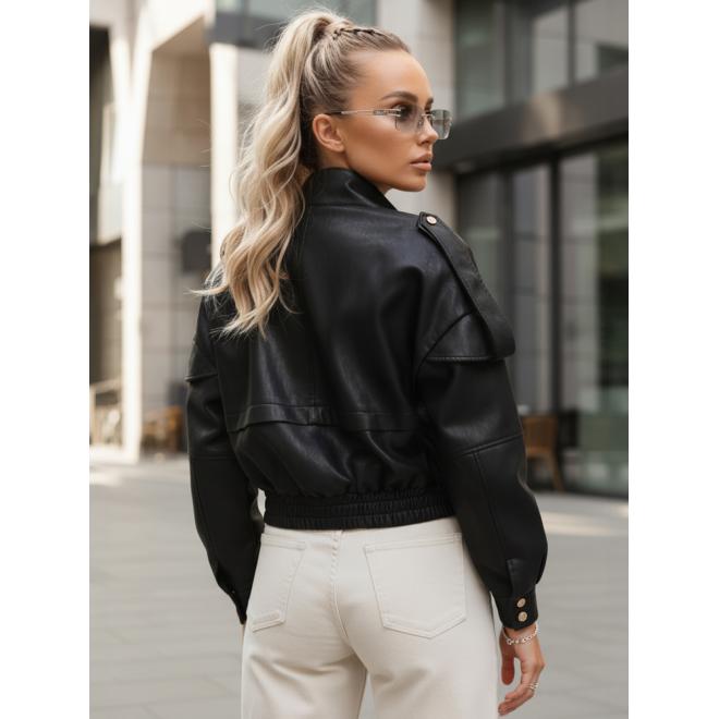Čierna kožená dámska bunda so stojačikom TY5646