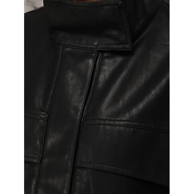 Čierna kožená bunda s vysokým golierom TY5651