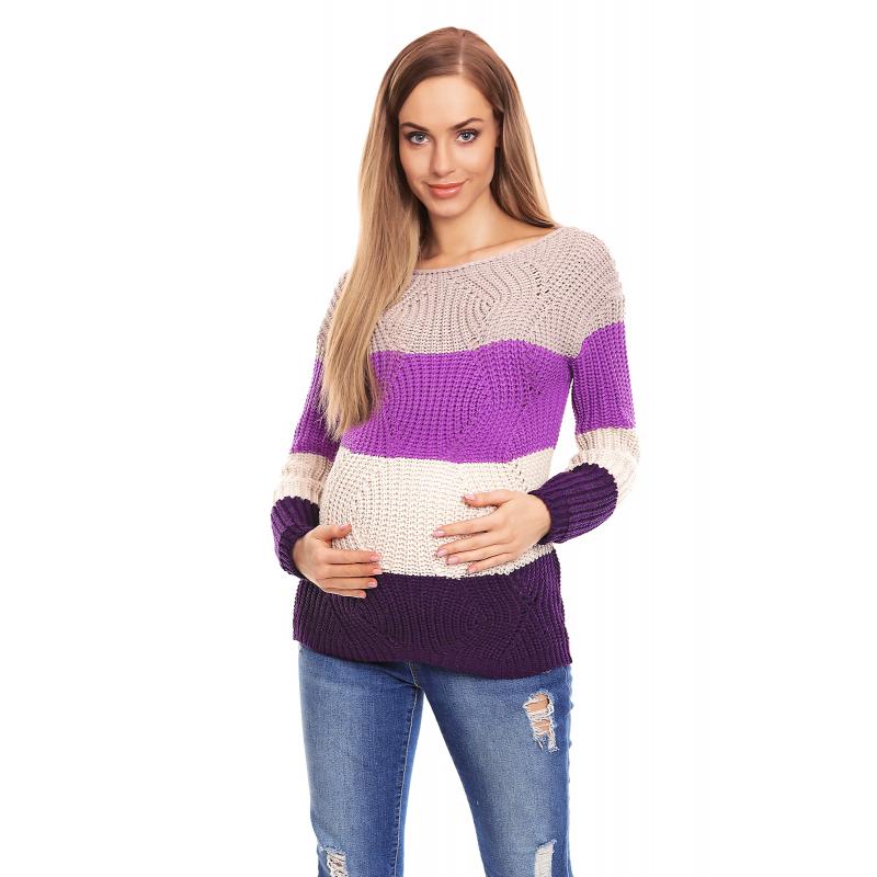E-shop Štvorfarebný sveter pruhovaný - fialový pre tehotné