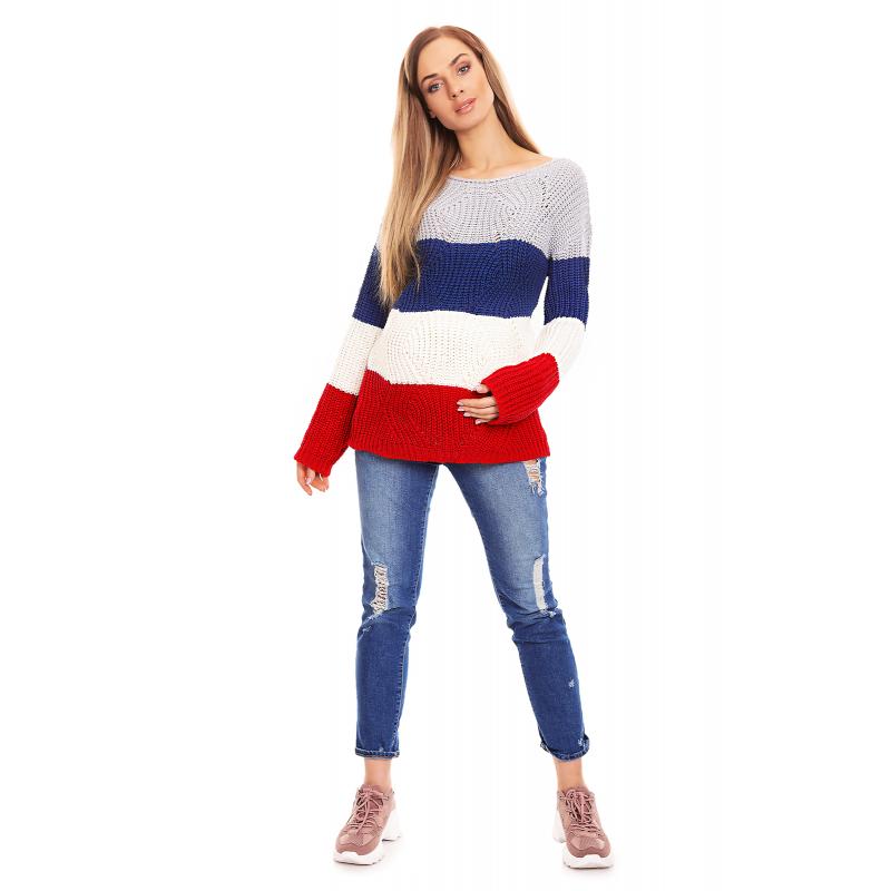 Štvorfarebný sveter pruhovaný - fialový pre tehotné