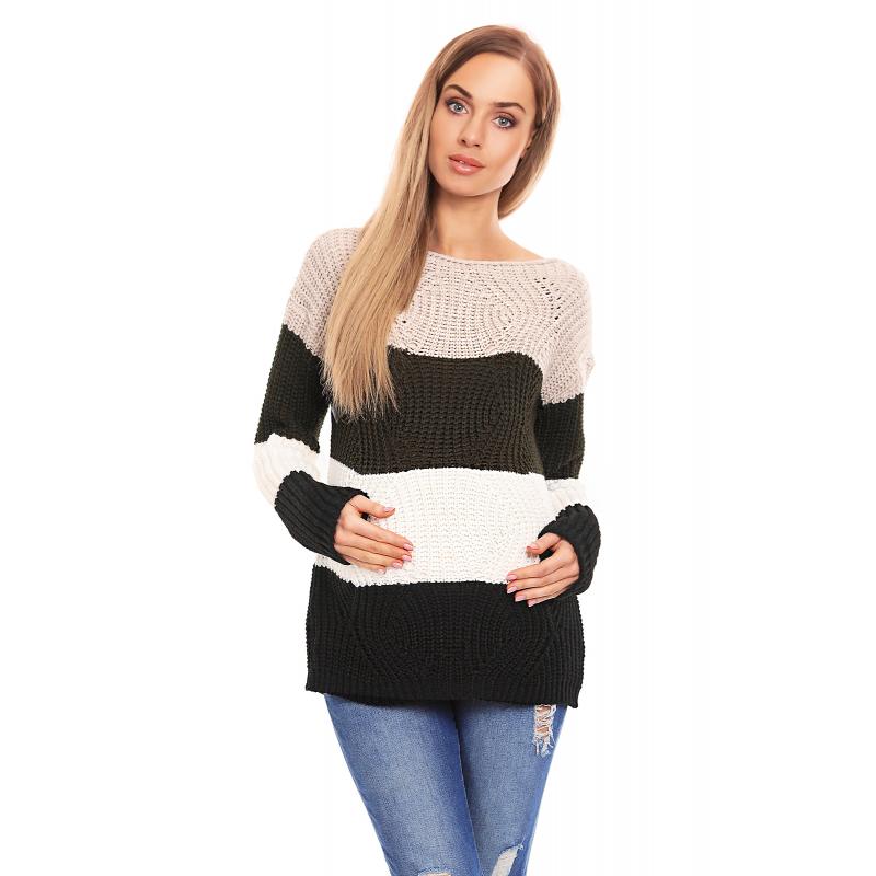 E-shop Štvorfarebný sveter pruhovaný - kaki pre tehotné