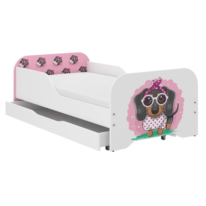 Detská posteľ MIKI so šuflíkom - 160x80 RUŽOVÝ JAZVEČÍK