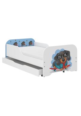 Detská posteľ MIKI so šuflíkom - 160x80 JAZVEČÍK NA SKATEBOARDE