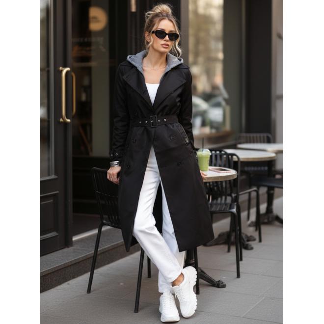 Čierny dámsky trenčkot s opaskom TY5654