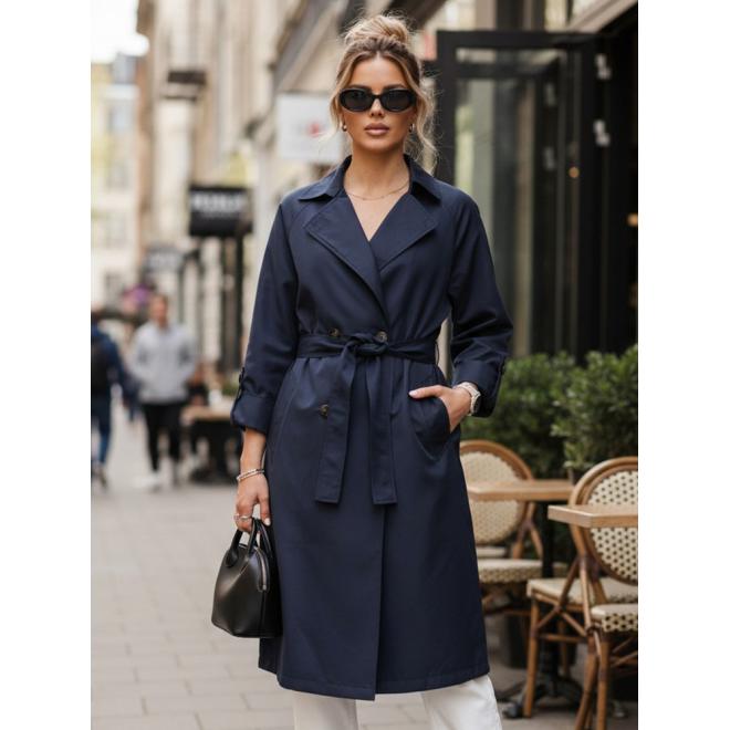 Modrý dlhý dámsky trenčkot TY5676