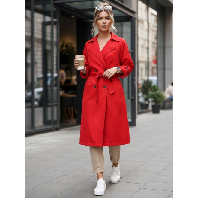 Dlhý červený dámsky trenčkot TY5675