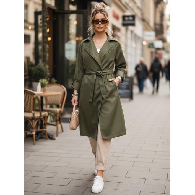 Dámsky dlhý zelený trenčkot TY5674