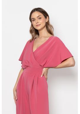 Malinový elegantný dámsky overal