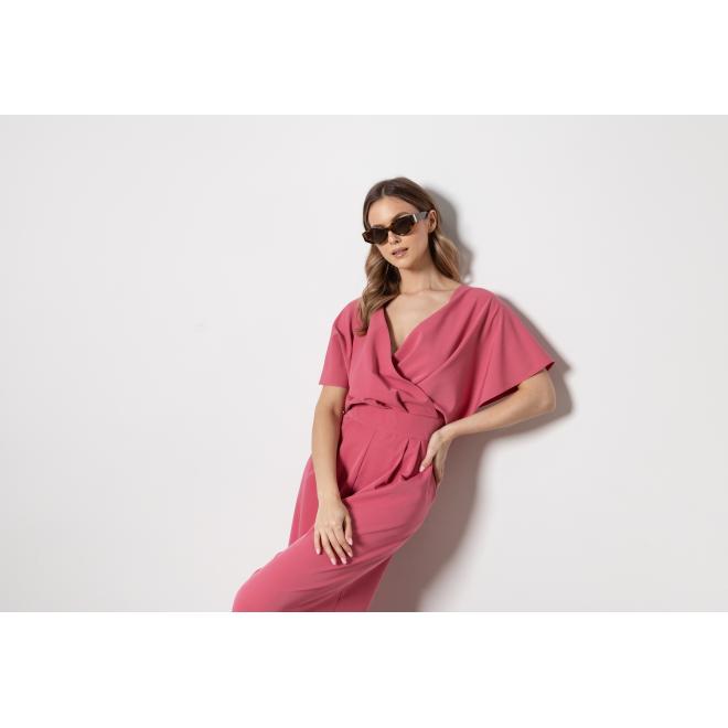 Malinový elegantný dámsky overal