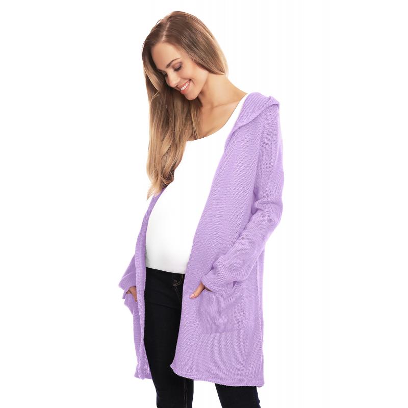 E-shop Svetlo fialový dlhý kardigán s kapucňou pre tehotné