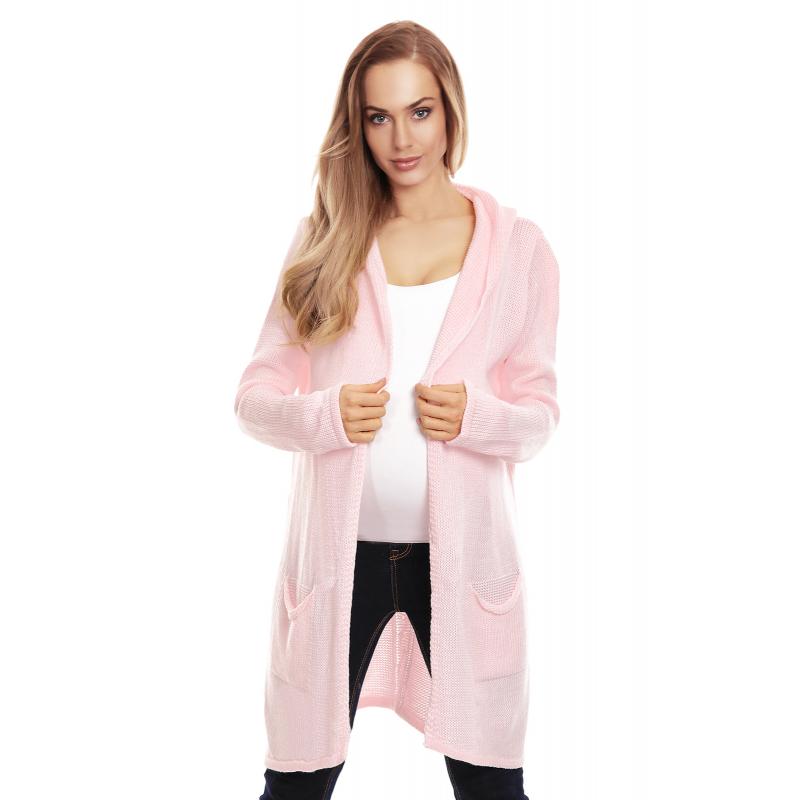 E-shop Svetlo ružový dlhý kardigán s kapucňou pre tehotné