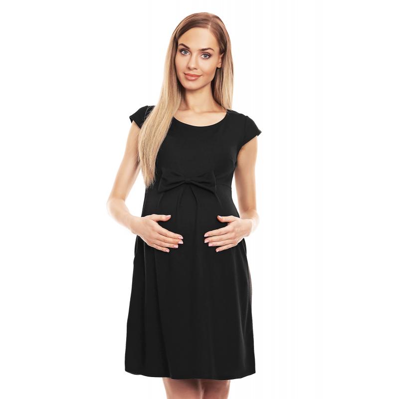 E-shop Čierne elegantné rozšírené šaty s mašľou pre tehotné