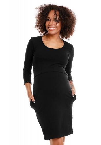 Tehotenské a dojčiace šaty s 3/4 rukávom v čiernej farbe v zľave