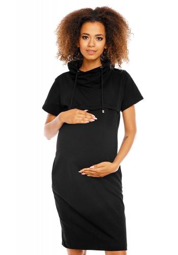 Tehotenské a dojčiace čierne šaty s krátkym rukávom v zľave
