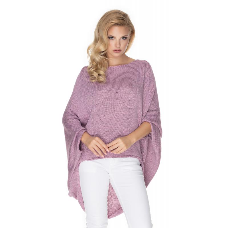 Dámsky oversize sveter v štýle pončo vo fialovej farbe