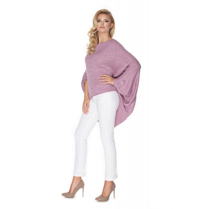 Dámsky oversize sveter v štýle pončo vo fialovej farbe