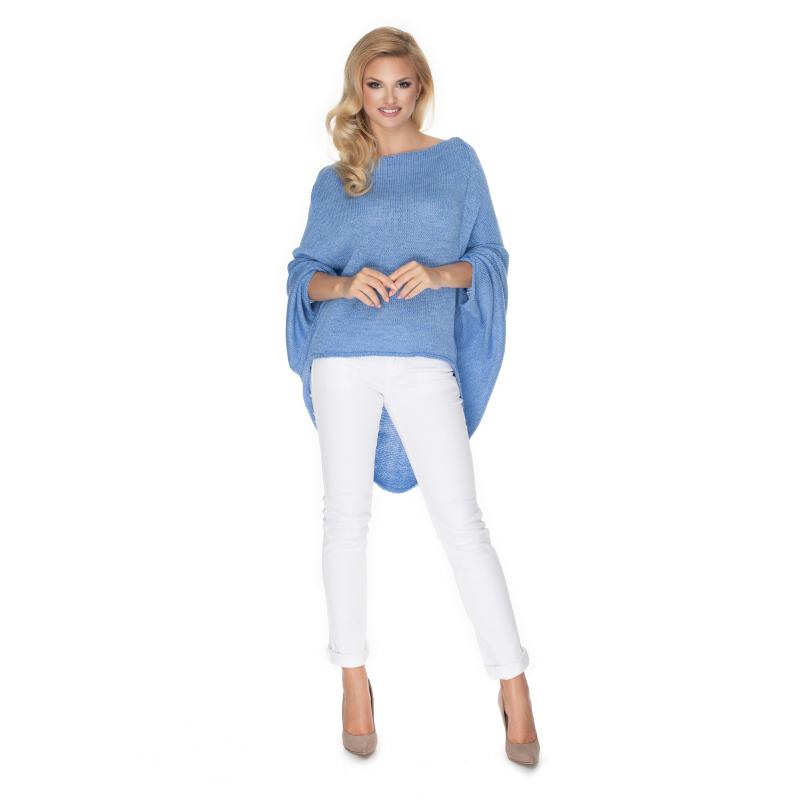 E-shop Svetlo modrý oversize sveter v štýle pončo pre dámy