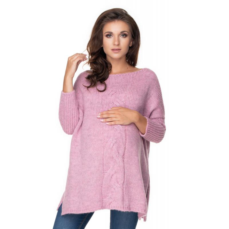 E-shop Ružovo-fialový oversize sveter s rázporkami po boku a vrkočom pre dámy