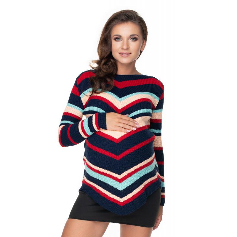 E-shop Dámsky zaoblený sveter so šikmými pruhmi v tmavomodrej farbe