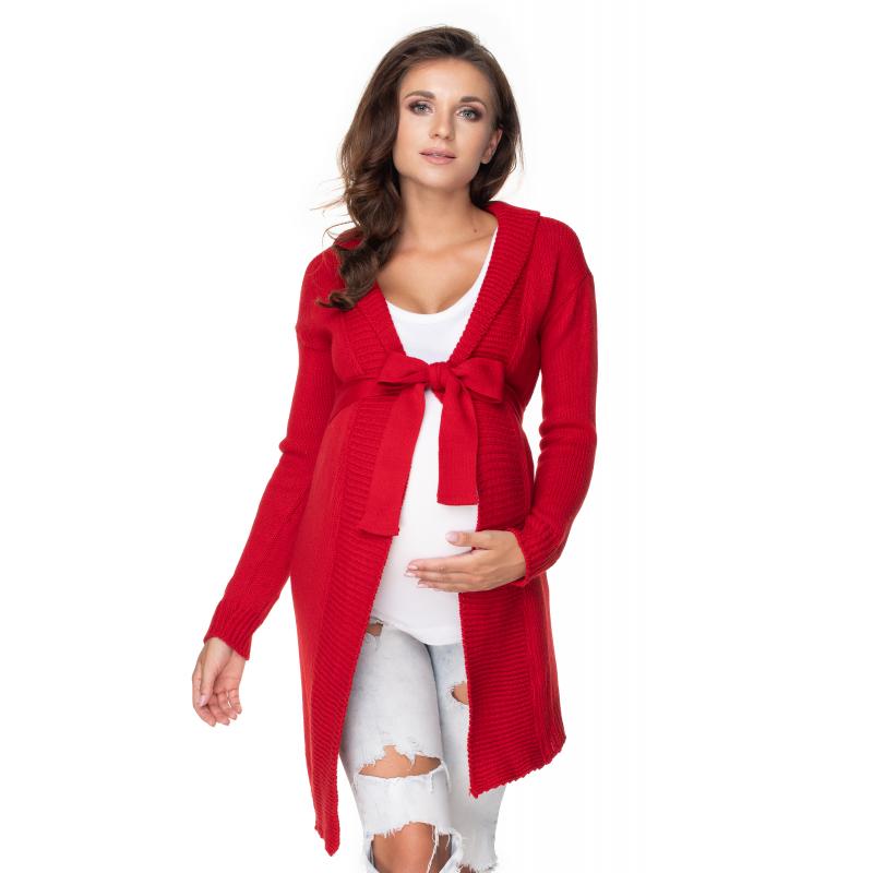 E-shop Červený dlhý kardigán/plášť s viazaním okolo pása pre dámy