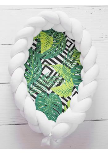 Zapletené detské hniezdo 2 v 1 - biele/zelené listy