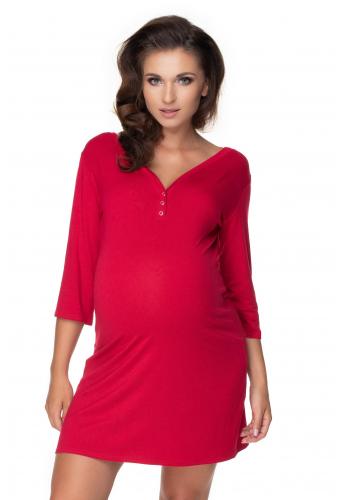 Tehotenská a dojčiaca nočná košeľa na kŕmenie s gombíky na hrudi a 3/4 rukávmi v bordovej farbe
