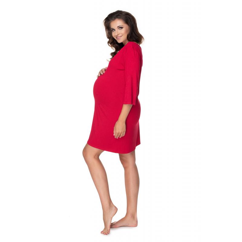 Tehotenská a dojčiaca nočná košeľa na kŕmenie s gombíky na hrudi a 3/4 rukávmi v bordovej farbe