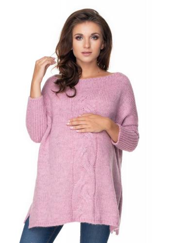 Ružovo-fialový oversize sveter s rázporkami po boku a vrkočom pre dámy