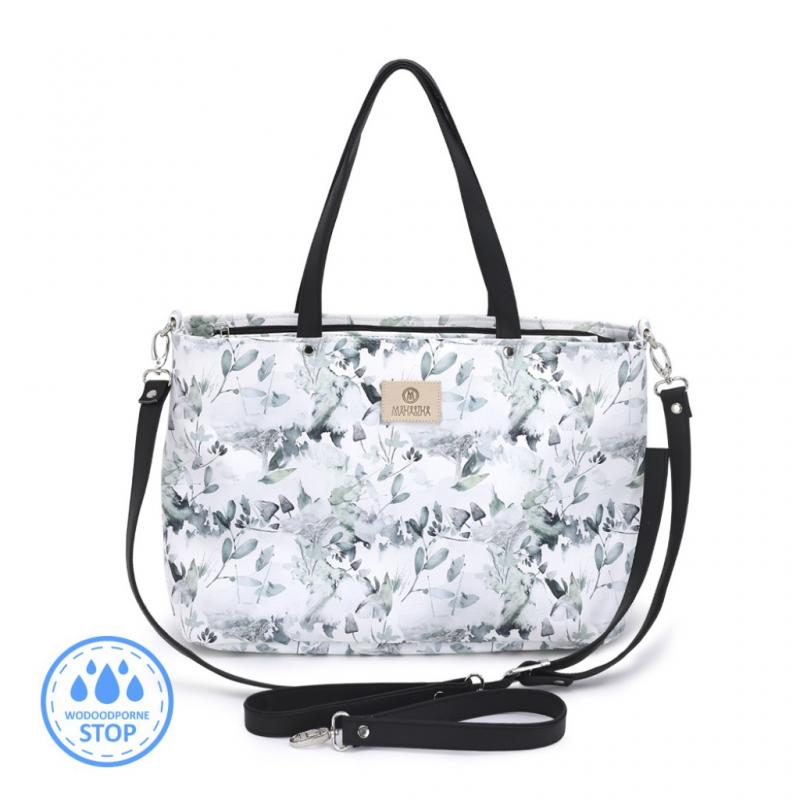 E-shop Príručná taška na kočík v bielej farbe s potlačou šalvie zelenej