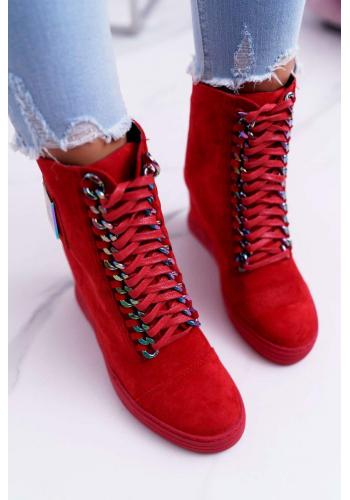 Červené semišové Sneakersy s dúhovými retiazkami pre dámy