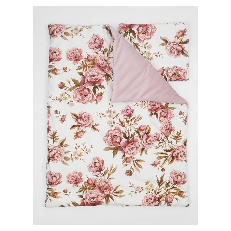 E-shop Detská zamatová posteľná sada s motívom kvetov/ružová