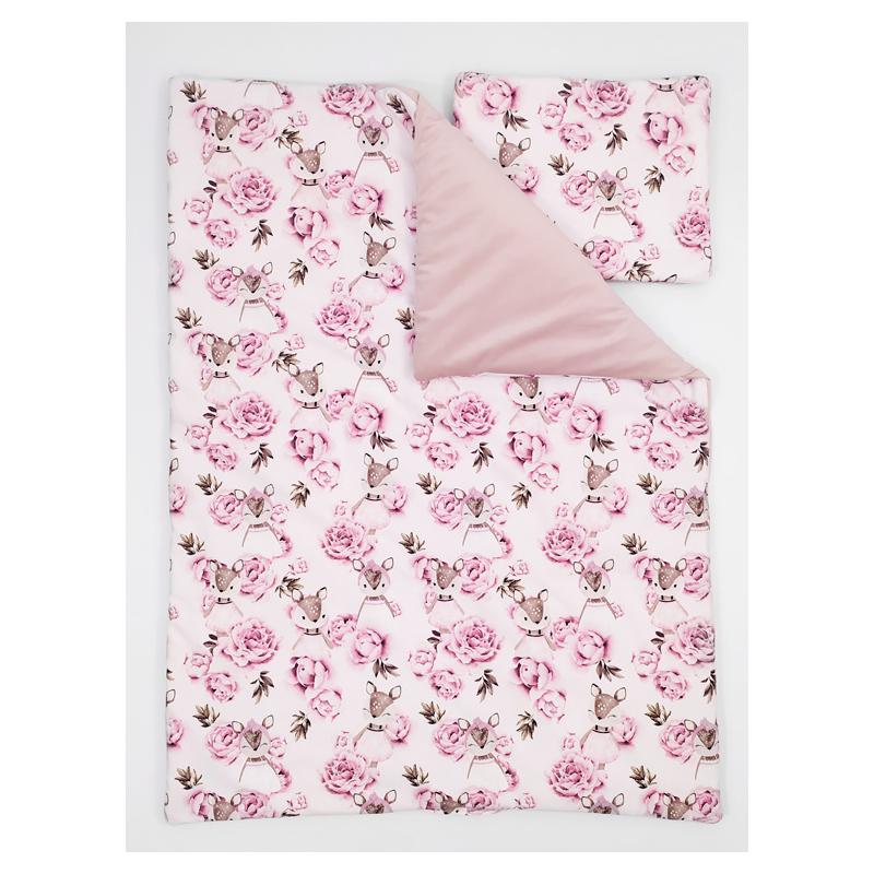 E-shop Zamatová detská posteľná sada s motívom srniek a kvetov