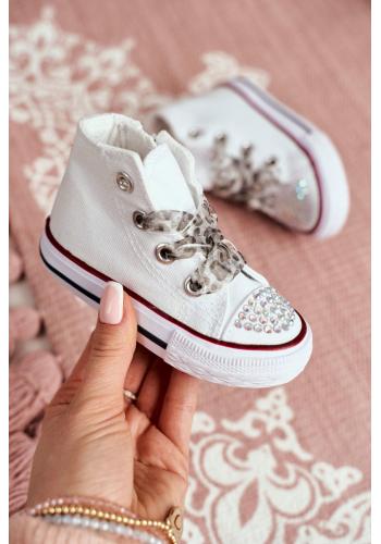 Biele vysoké tenisky s kamienkami pre deti