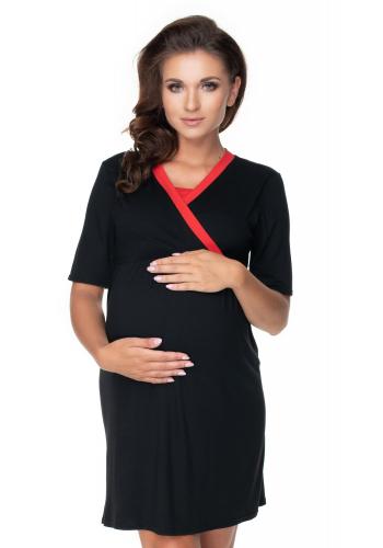 Tehotenský set nočnej košele a župana v čiernej farbe s červeným lemom