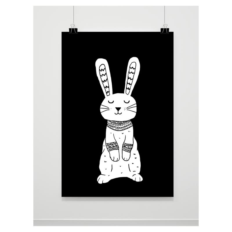 E-shop Čiernobiely dekoračný detský plagát so zajačikom