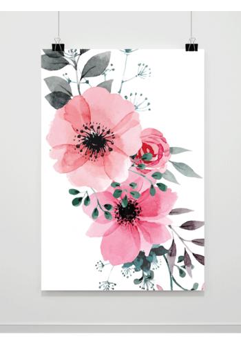 Ružový dekoračný plagát s motívom kvetov