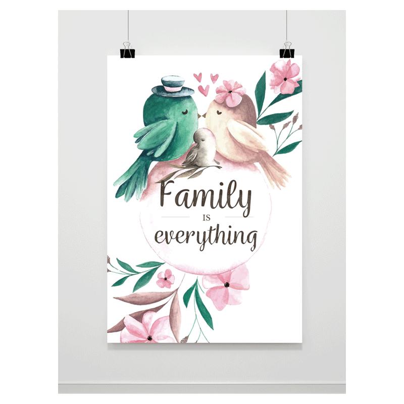 E-shop Dekoračný plagát s motívom vtáčej rodiny - Family is everithing