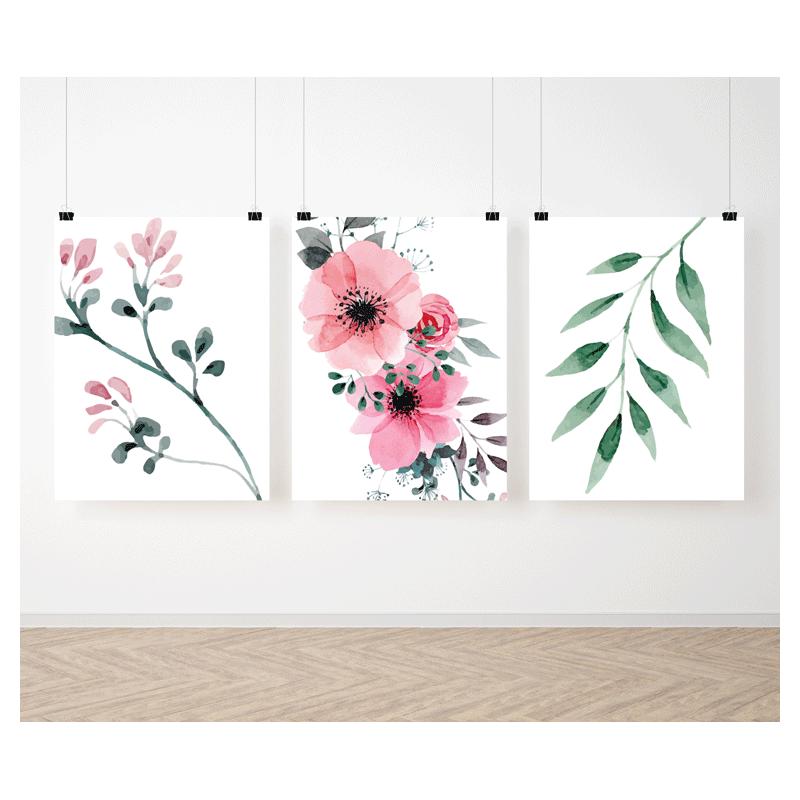 Zostava kvetinových dekoračných plagátov na stenu