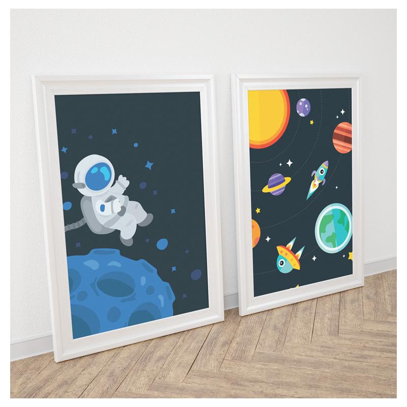 E-shop Dekoračná sada detských plagátov s kozmonautom a vesmírom