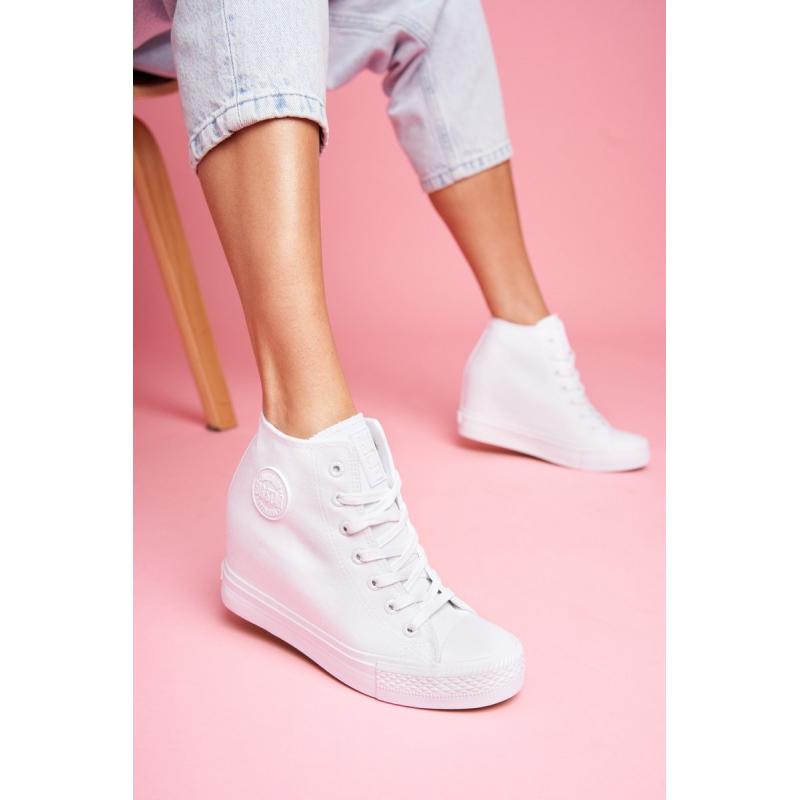 E-shop Biele plátené Sneakersy na skrytom opätku pre dámy