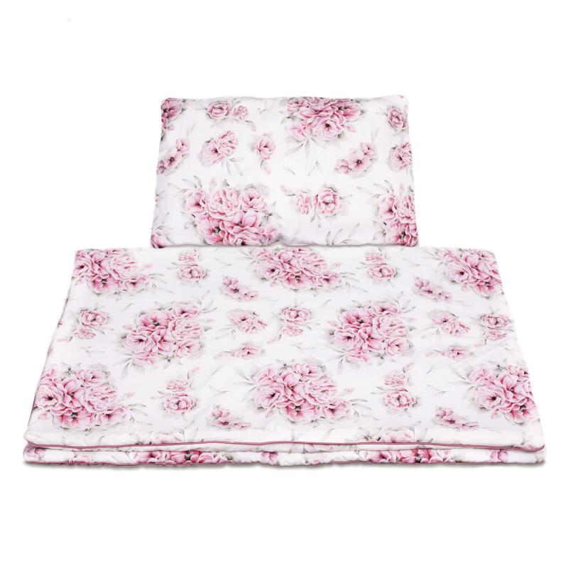 E-shop Bavlnená detská posteľná sada s výplňou - Ružové kvety