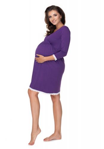 Fialová dojčiaca a tehotenská nočná košeľa s 3/4 rukávom