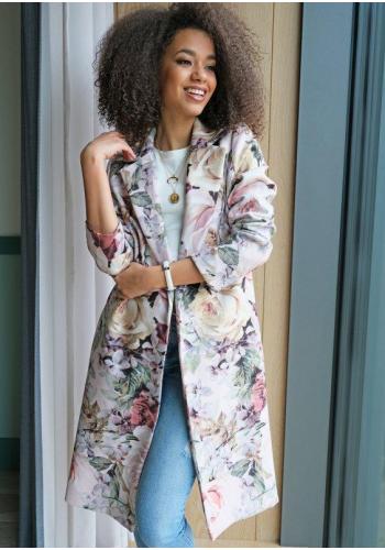 Krémový kvetinový kabát pre dámy vo výpredaji