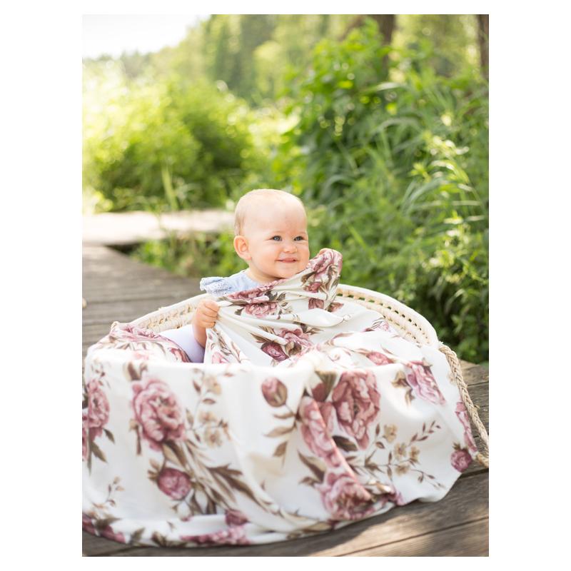 Letná bambusová deka pre bábätka - Vintage pivónie (vankúš grátis)