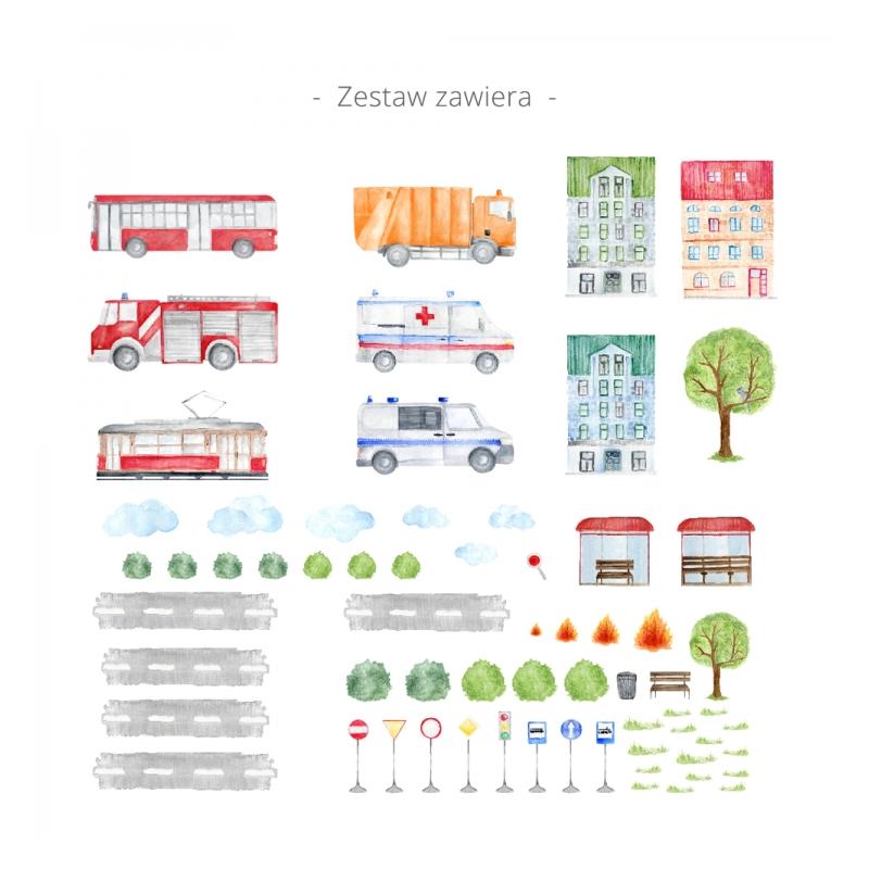 Sada farebných nálepiek s mestským motívom áut a bytoviek