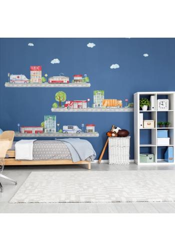 Sada farebných nálepiek s mestským motívom áut a bytoviek