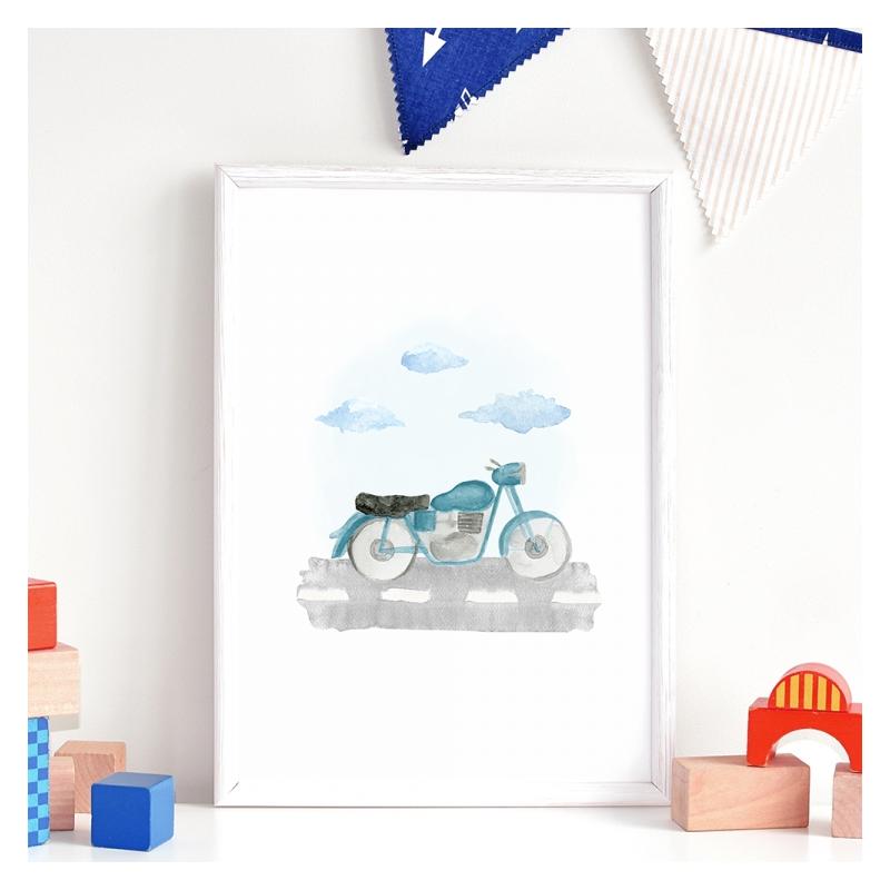 E-shop Biely plagát do detskej izby s motívom motocykla