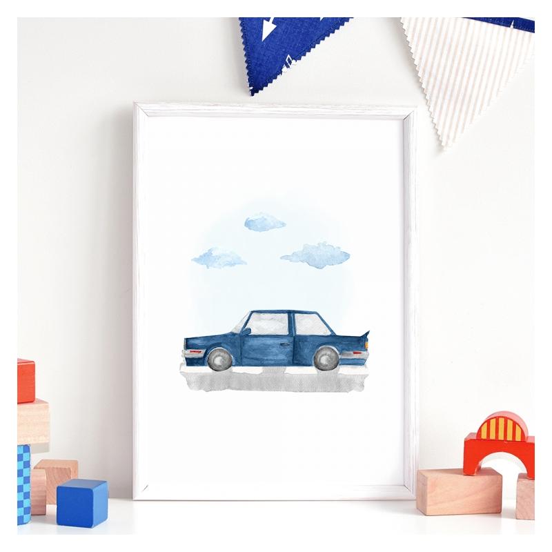 E-shop Biely plagát do detskej izby s motívom auta značky bmw